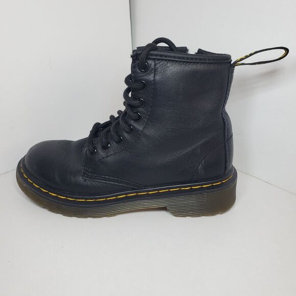 Dr. Martens Girls/Kids Black Leather Lace-Up Ankle Combat Boots Size 12 Zip Side - Picture 1 of 12